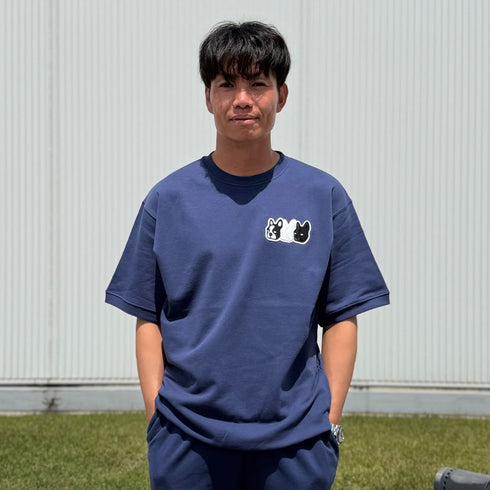 3連ロゴ ルーズシルエットハーフスリーブスウェット