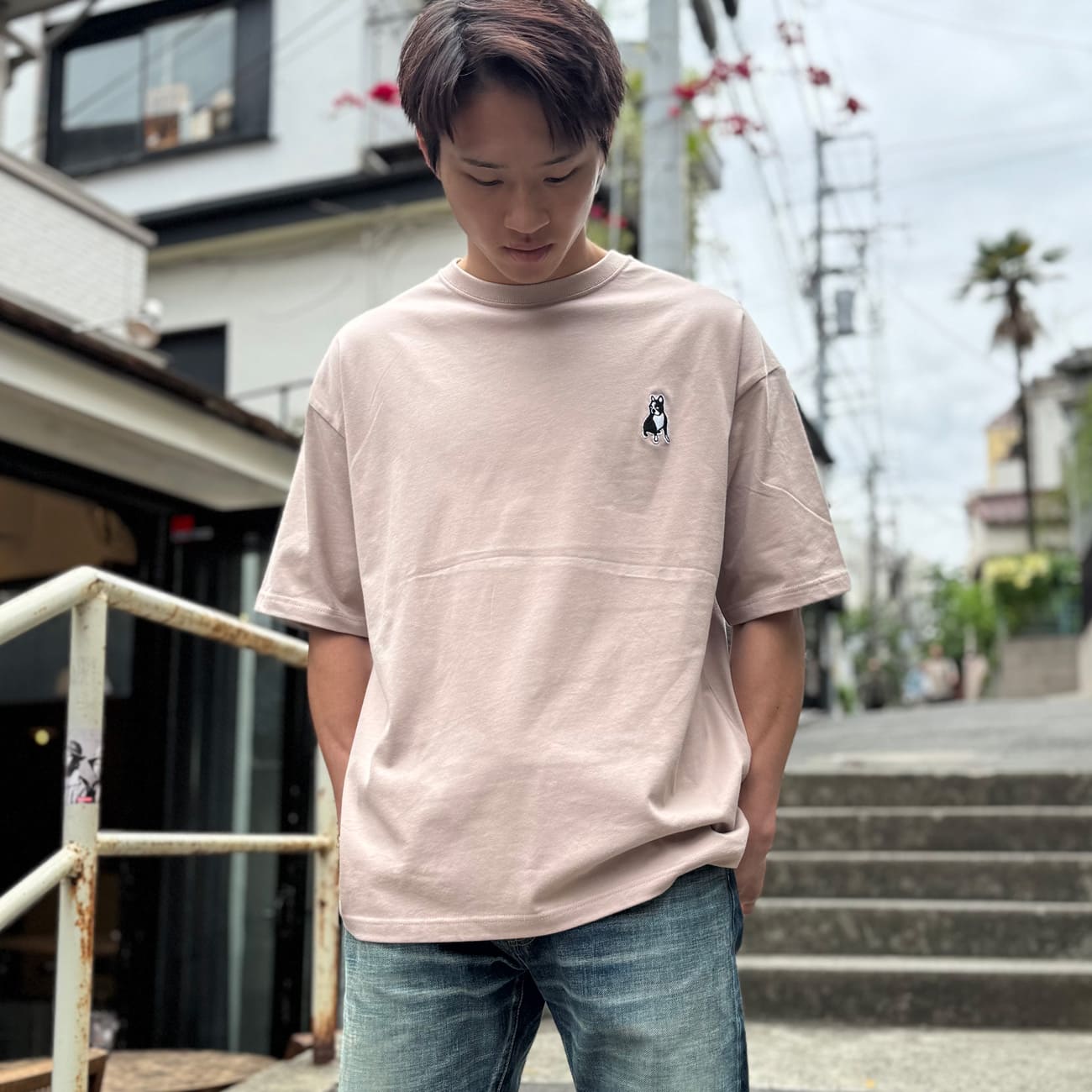 パイド ルーズシルエット半袖TEE